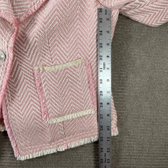 Pierre Cardin Pink Herringbone Tweed Blazer Jacket Pearl Button Fringe Size 8 - Picture 6 of 13